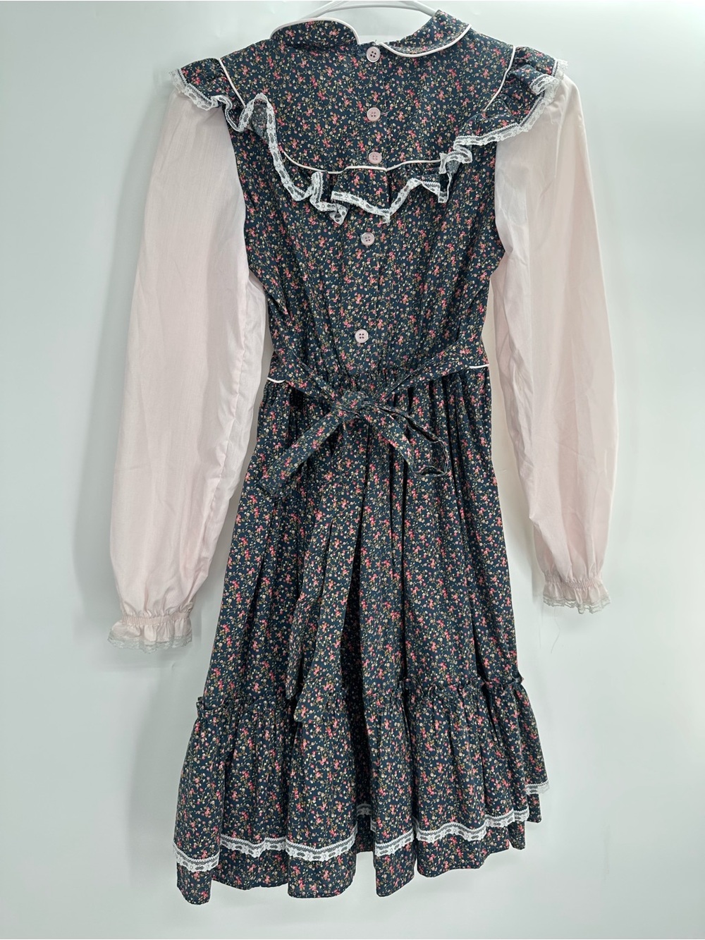 Vintage Girls Bryan Prairie Floral Lace Ruffle Dress Size 12 USA Made - Picture 2 of 5